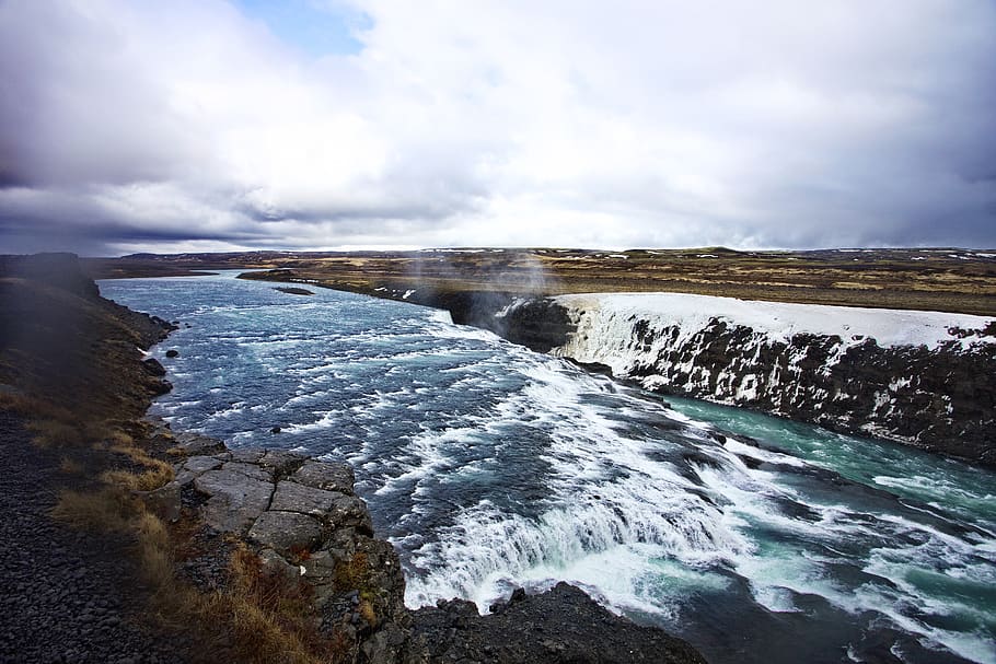waterfall, river, iceland, falls, beauty in nature, cloud - sky HD wallpaper