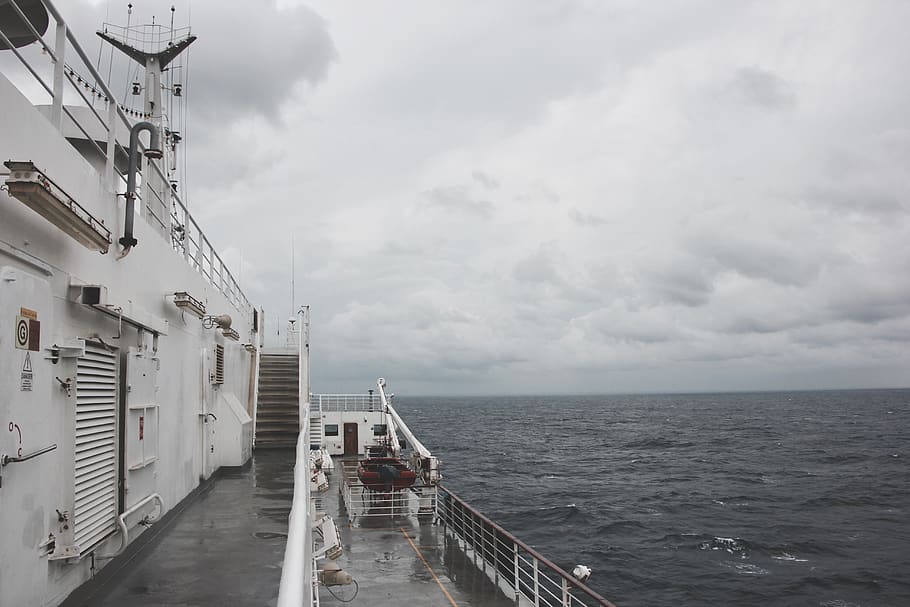 ship, vessel, sailing, ocean, sea, blue, grey, clouds, storm HD wallpaper
