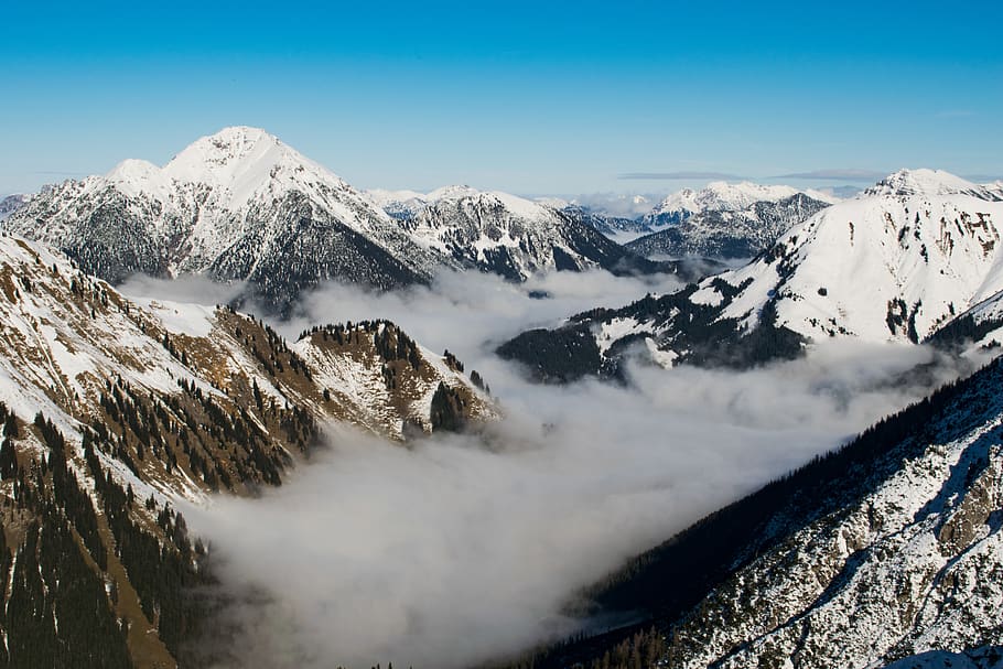 gray mountains under blue sky, snow, ice, glacier, nature, outdoors HD wallpaper