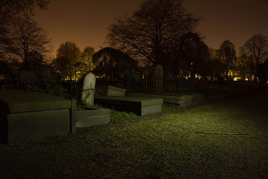 Cemetery at Night, burial, dark, dead, death, funeral, graves