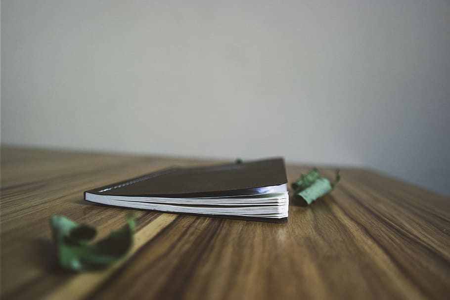 notebook, blur, wooden, table, leaf, indoors, no people, wood - material HD wallpaper