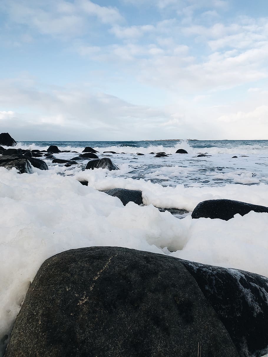 ice, outdoors, nature, mountain, snow, uttakleiv - lofoten HD wallpaper