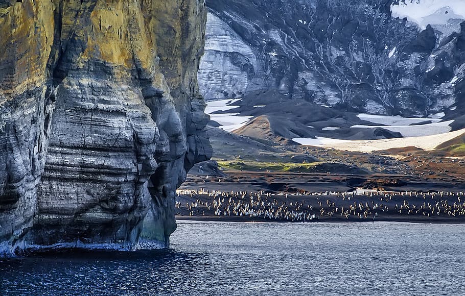 Gray Stone Mountain Beside Body of Water, Antarctic coast, cold HD wallpaper