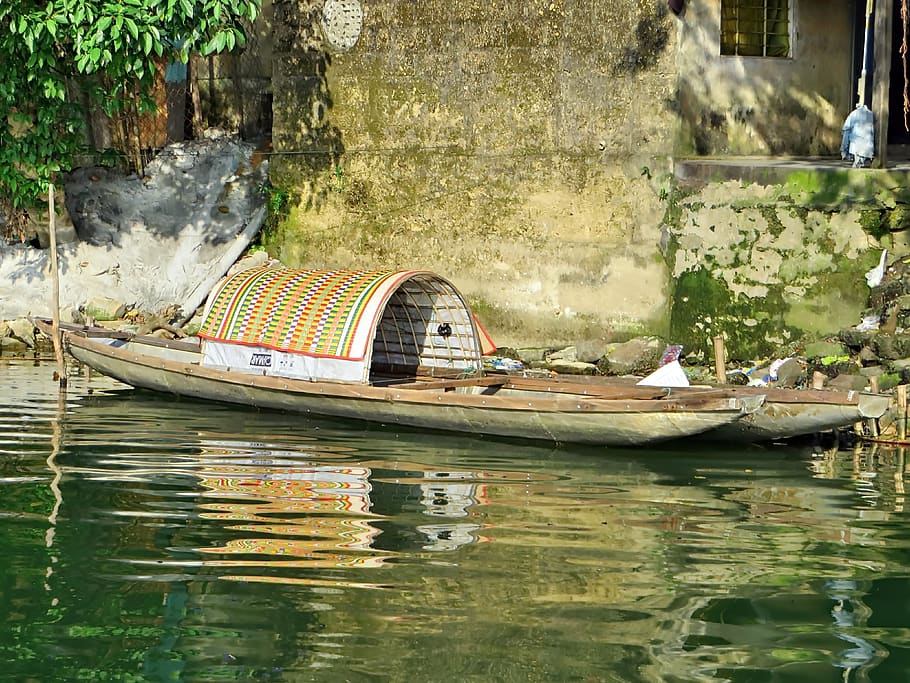viet nam, boat, reflections, serenity, boats, pearl river, bank HD wallpaper