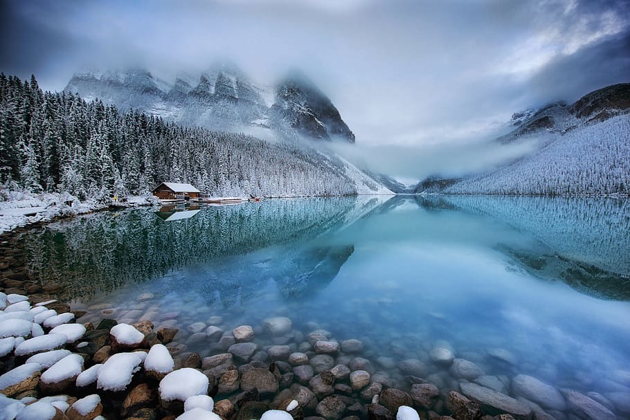 calm body of water near mountains during daytime, lake, long exposure HD wallpaper