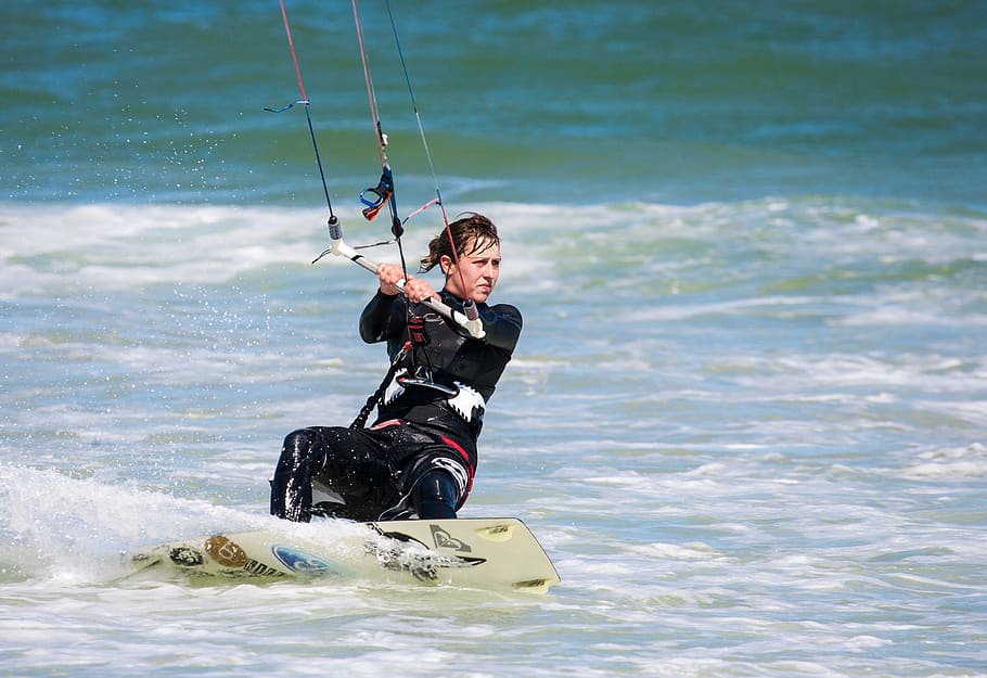 Kitesurfer on Body of Water, action, active, adventure, beach HD wallpaper