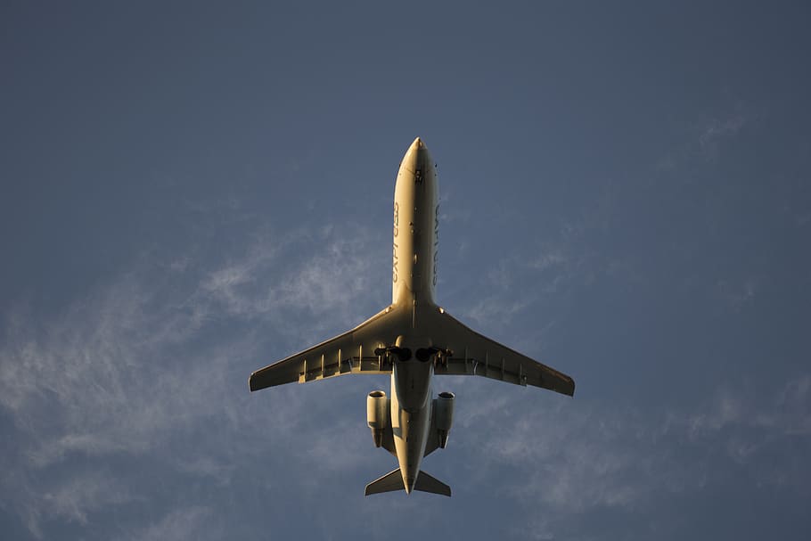 brown airplane, flying, air vehicle, sky, mode of transportation HD wallpaper