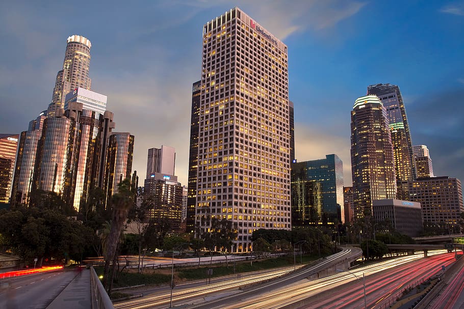city, 101, night, los angele, architecture, built structure HD wallpaper