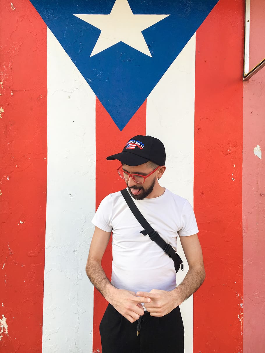Man Standing Near Puerto Rico Flag, art, daylight, facial expression, HD wallpaper