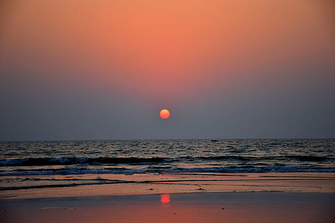 sunset, beach, sea, ocean, water, sky, nature, clouds, landscape HD wallpaper