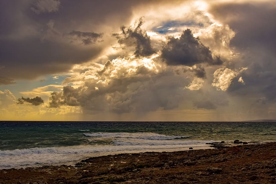 rocky coast, sea, sky, clouds, dramatic, landscape, nature HD wallpaper