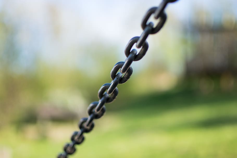 chain, bokeh, no people, strength, metal, focus on foreground HD wallpaper