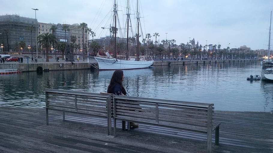 barcelona, españa, ship, sea, port, cloudy, water, nautical vessel HD wallpaper