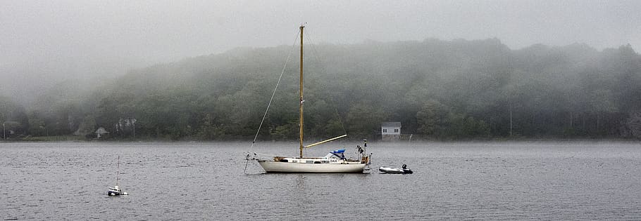 mystic, ship, boat, water, mood, fog, landscape, river, nautical vessel HD wallpaper