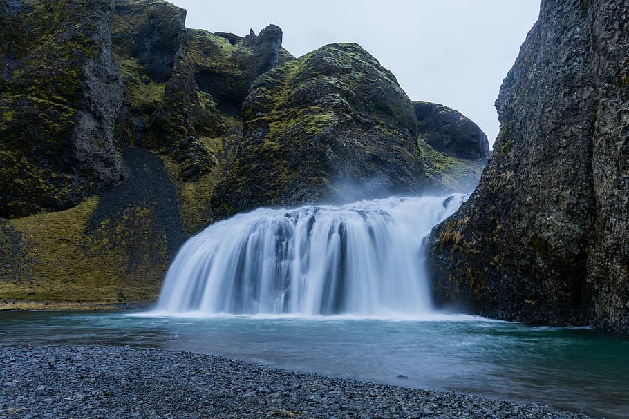 waterfalls, river, nature, outdoors, sea, ocean, cliff, coast HD wallpaper
