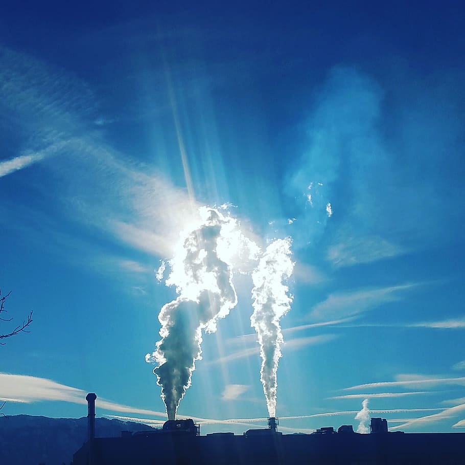 Factory Smoke in the Sky, clouds, daylight, energy, heaven, industrial plant HD wallpaper