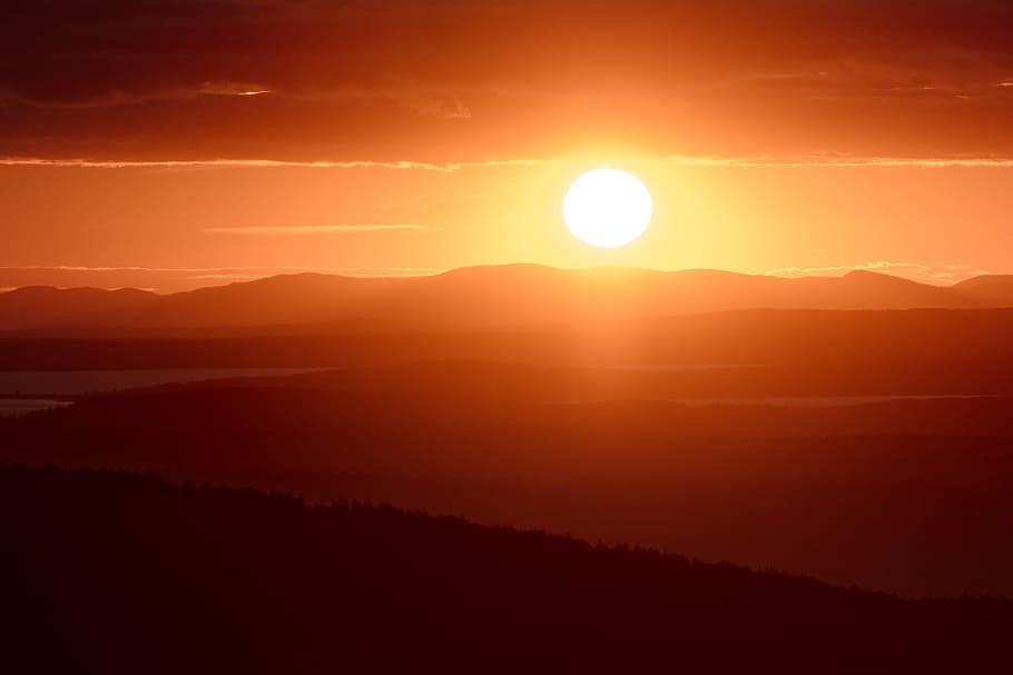sunset, orange, sky, warm, red, beautiful, mountain, new englamd HD wallpaper