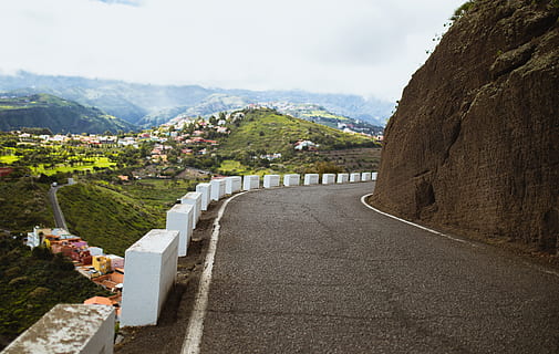 asphalt road, tarmac, slope, outdoors, nature, way, scenery, promontory HD wallpaper
