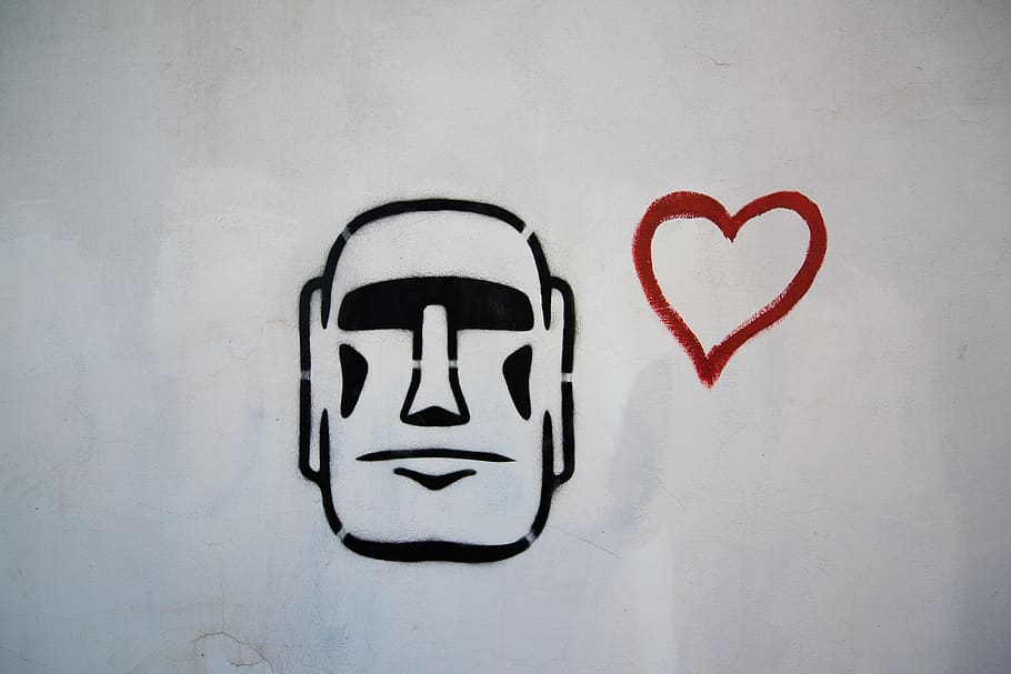 black, graffiti, red, heart, love, illustration, head, emotion HD wallpaper