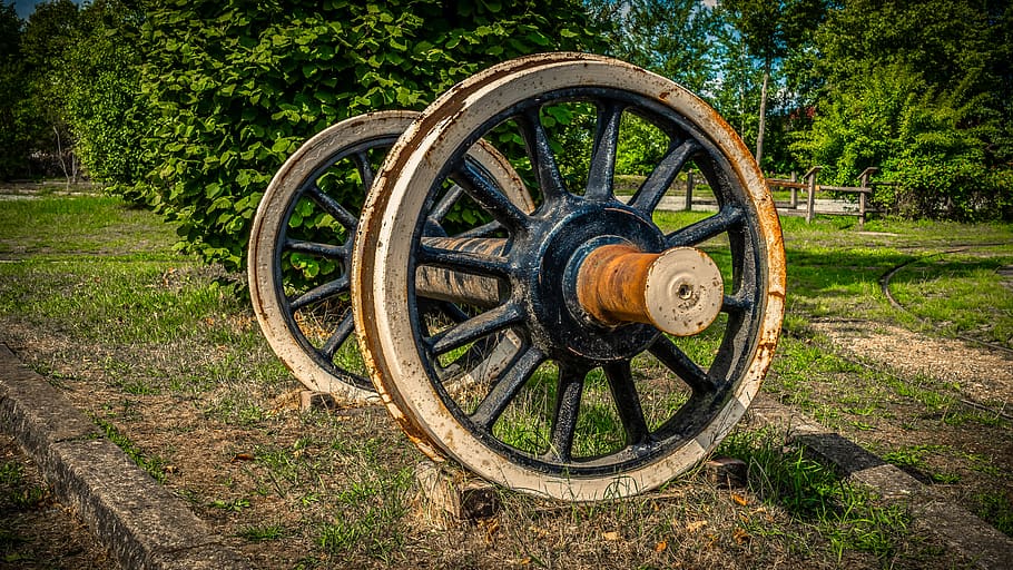 wheel, railway axis, wagon axle, impeller, iron, steel, rust
