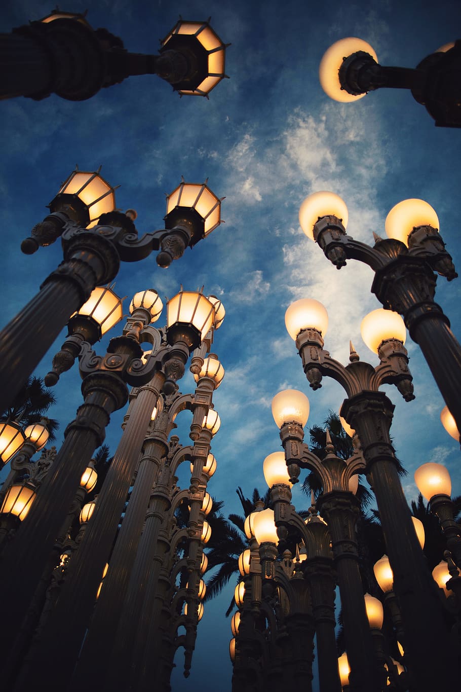 white postlamp, low angle view, lighting equipment, sky, illuminated HD wallpaper