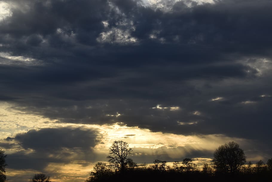 sky, sun, rays, sunset, clouds, landscape, mood, nature, dusk HD wallpaper