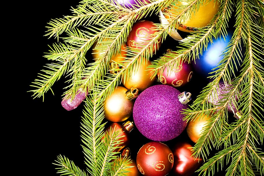 background, ball, bauble, branch, bright, celebration, christmas HD wallpaper