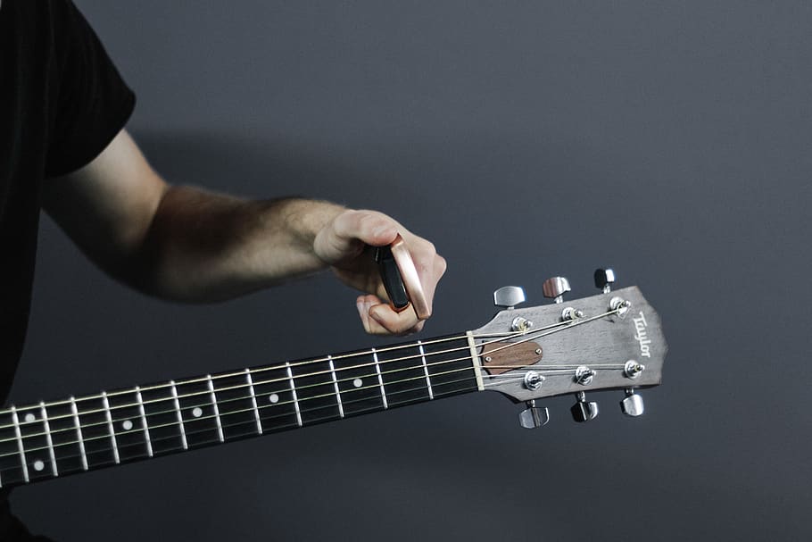 person holding guitar, music, musical instrument, playing, string instrument HD wallpaper