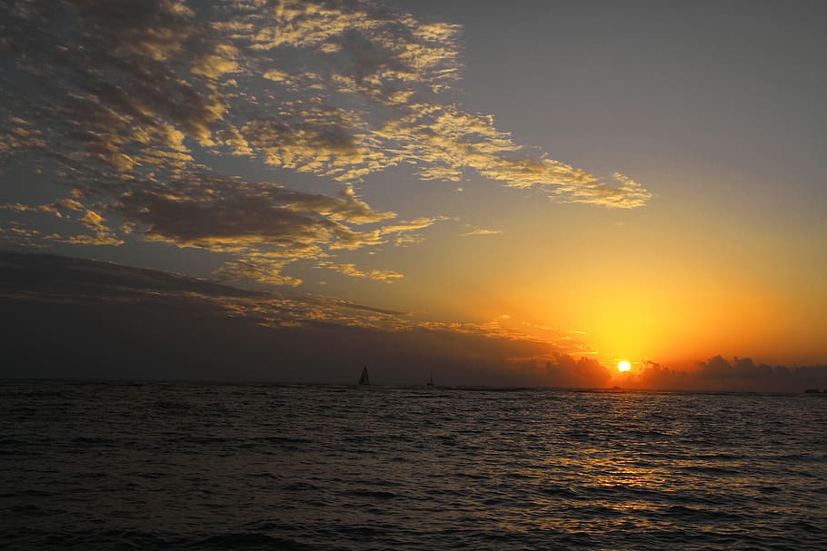 sunset, sky, hawaii, water, sea, beauty in nature, scenics - nature HD wallpaper