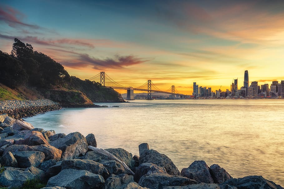 Manhattan Bridge, water, sky, built structure, architecture, rock HD wallpaper