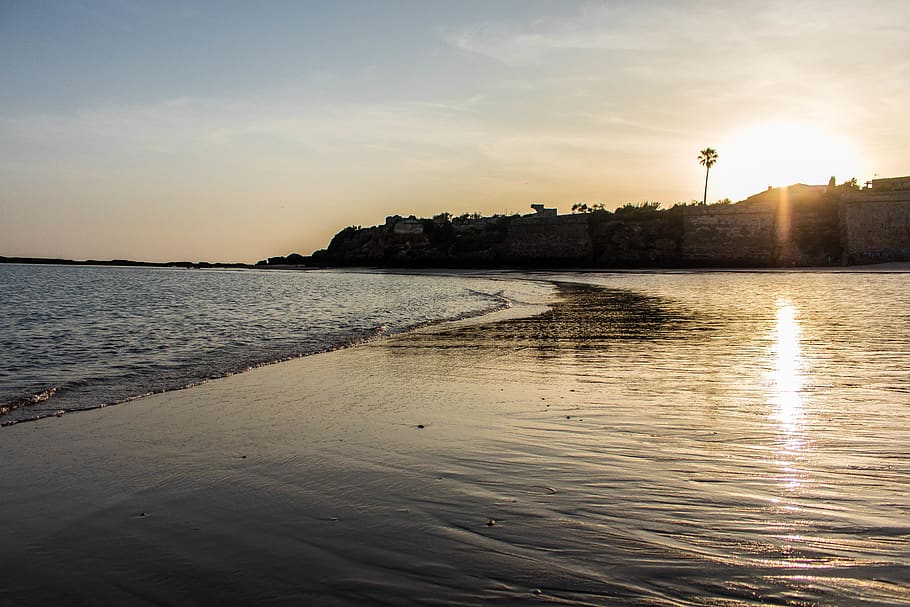 beach, sunset, relax, landscape, water, sky, building exterior HD wallpaper