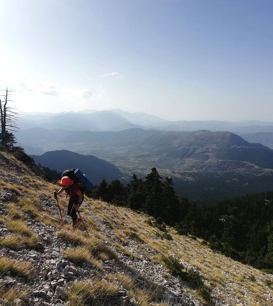 Person Standing on Mountain, adventure, backpack, backpacker HD wallpaper