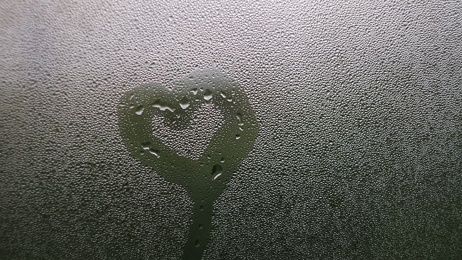 grey heart illustration, close-up, no people, window, water, condensation HD wallpaper