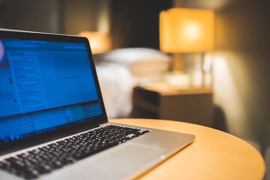 desk, macbook, hotel, computer, technology, business, screen HD wallpaper