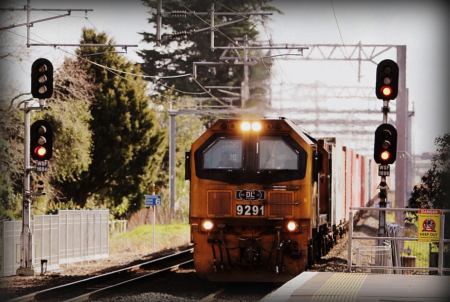 yellow train near platform, rail transportation, mode of transportation HD wallpaper