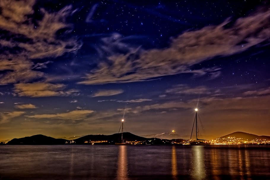 mountain range in panoramic view photography, france, hyères HD wallpaper