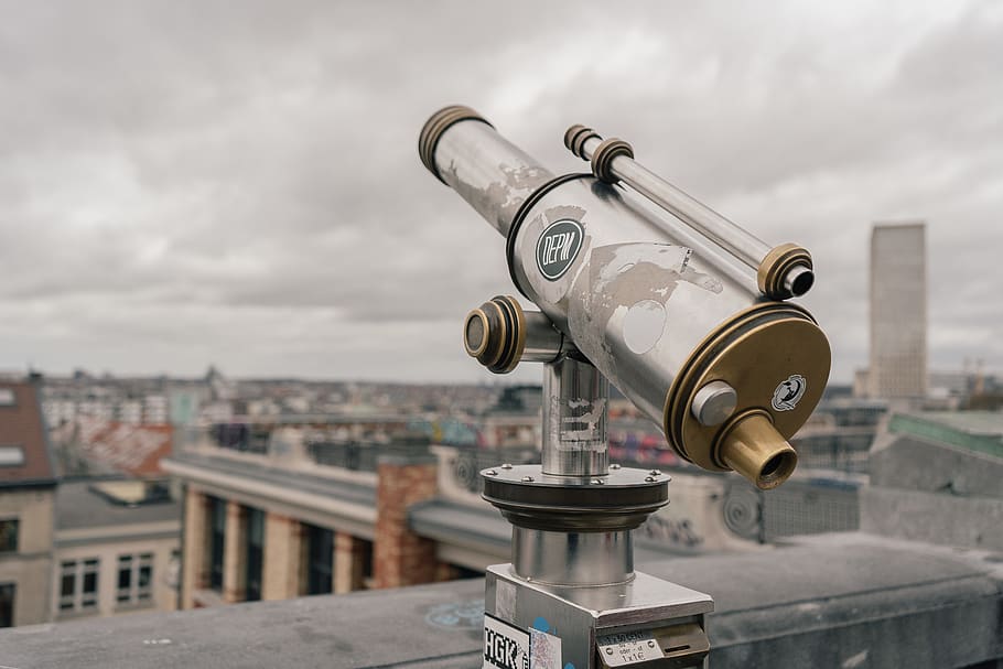 selective focus photo of gray and brown telescope, brussels, belgium, HD wallpaper