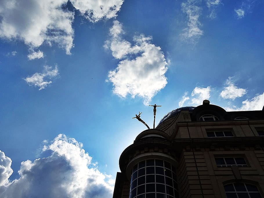 Worm's Eye View of Building, clouds, low angle shot, sky, tall HD wallpaper