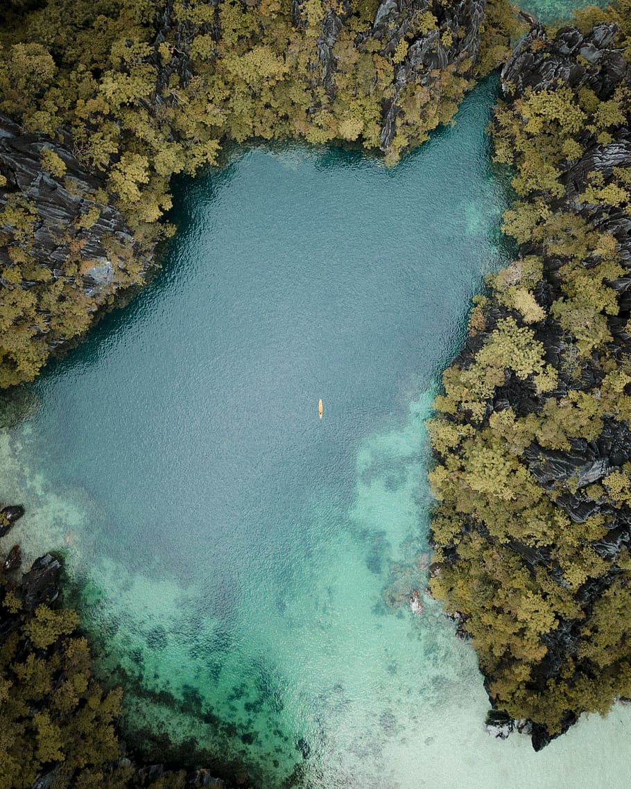 body of water surrounded by trees, philippines, kayak, twin lagoon, HD wallpaper