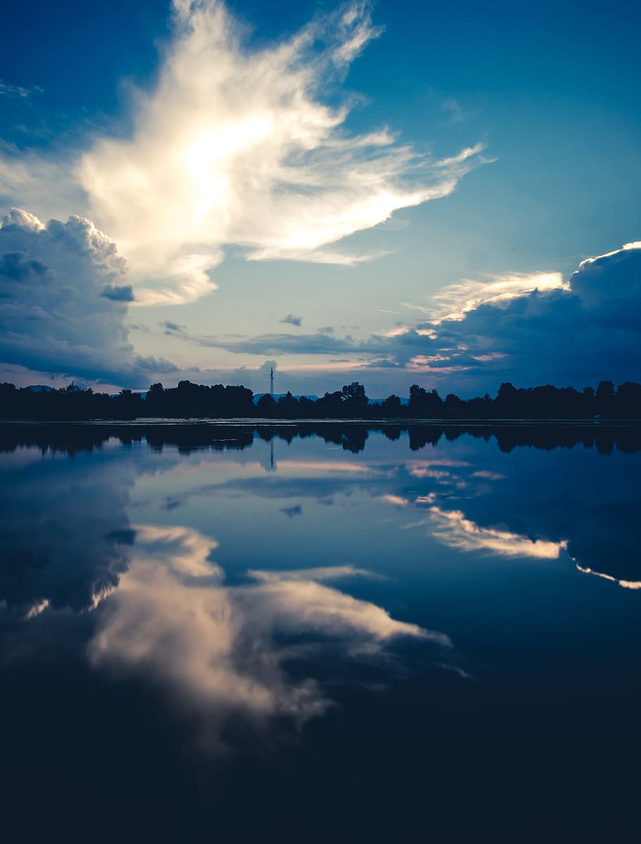 lake, clouds, reflection, cloud - sky, water, tranquility, waterfront HD wallpaper