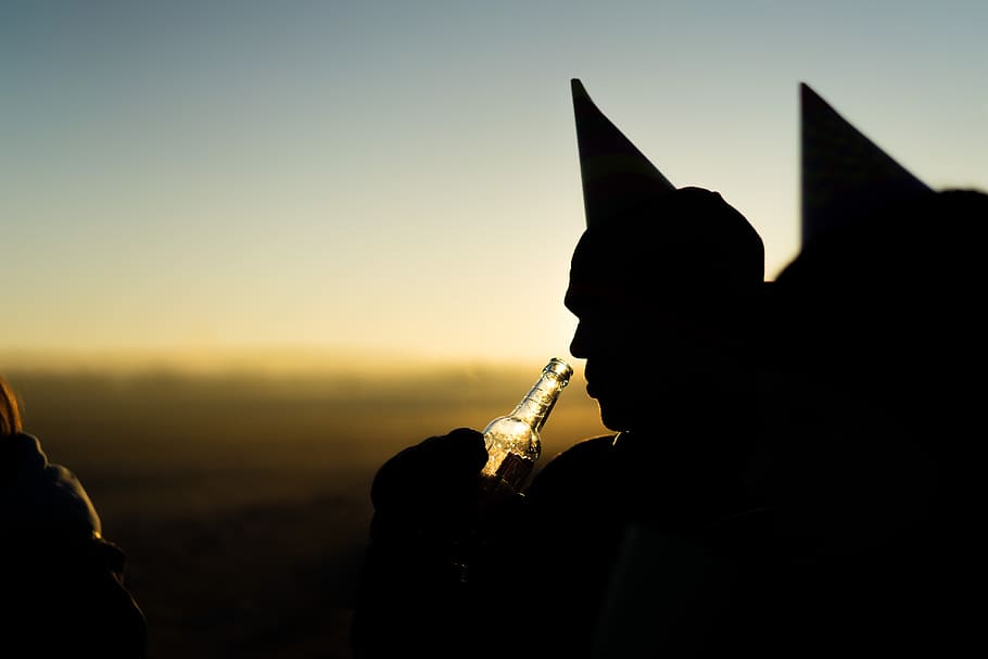 Sunset beer, bottle, dark, drink, man, night, person, shadow