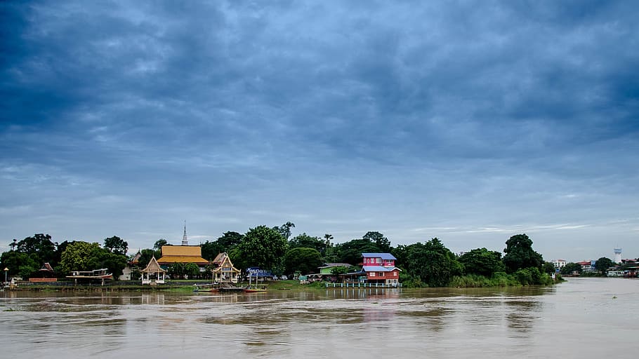 Water House at Chopraya River, Thailand, home, landscape, building, HD wallpaper