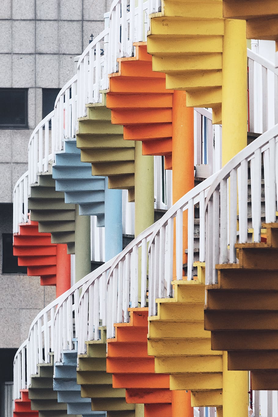 multicolored spiral staircases, architecture, steps and staircases HD wallpaper