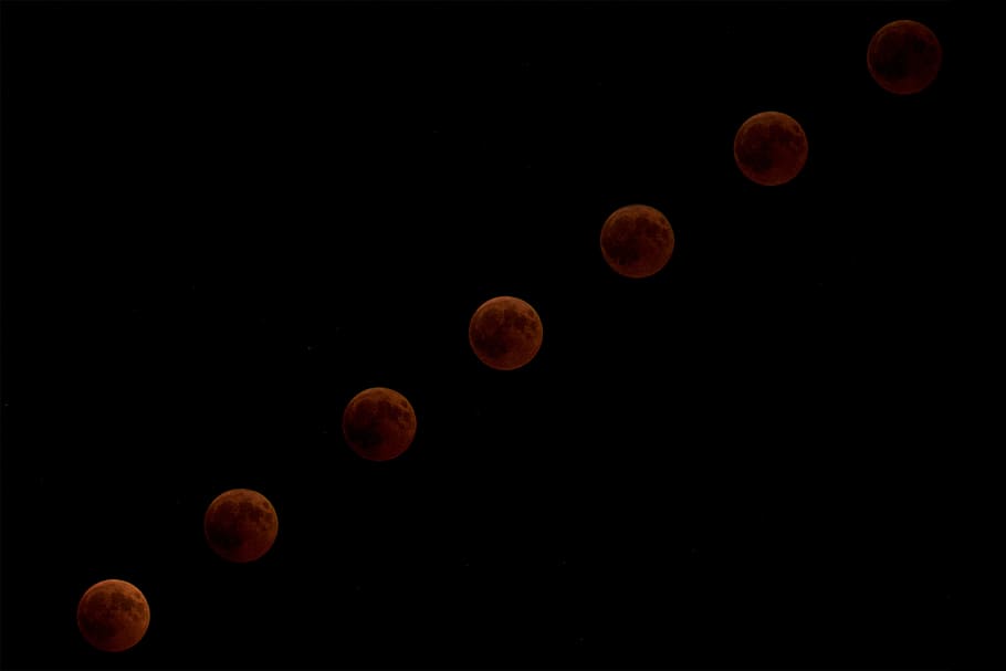 Lunar allignment, moon, fullmoon, red, night, light, series, black HD wallpaper