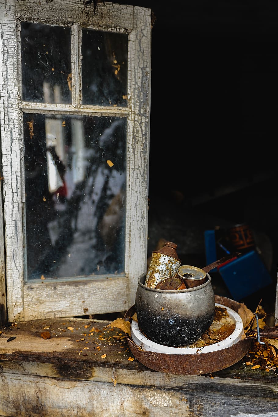 abandoned, pot, old, rustic, window, no people, day, glass - material HD wallpaper