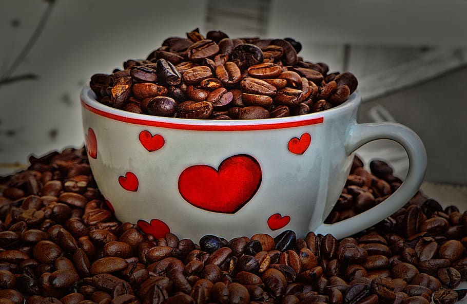 coffee beans, cup, coffee cup, caffeine, roasted, aroma, drink HD wallpaper