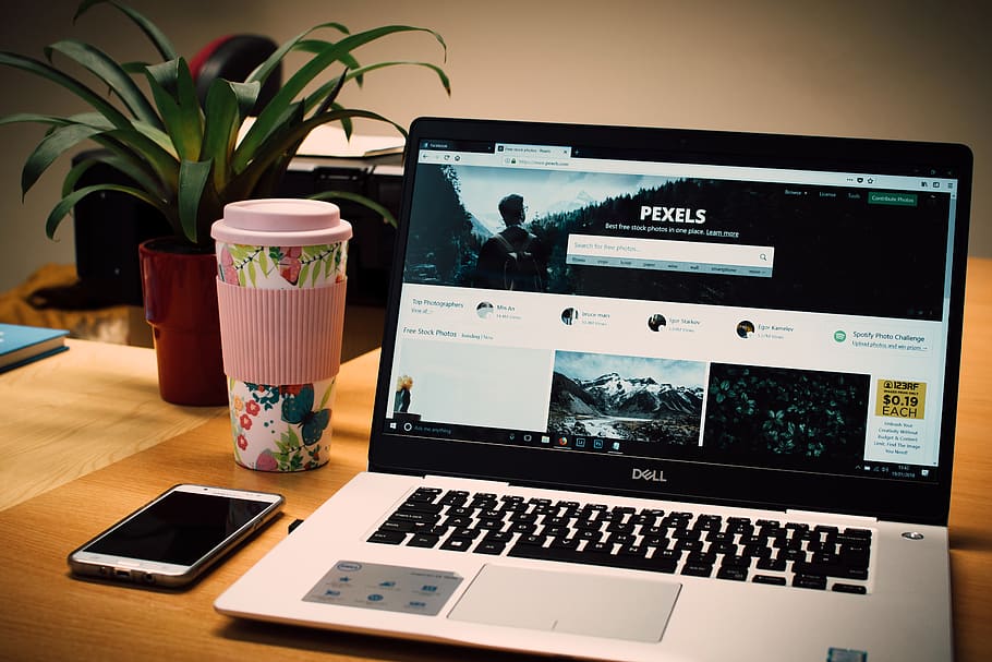 Photo of a Gray Dell Laptop Displaying Pexels Webpage, access, HD wallpaper