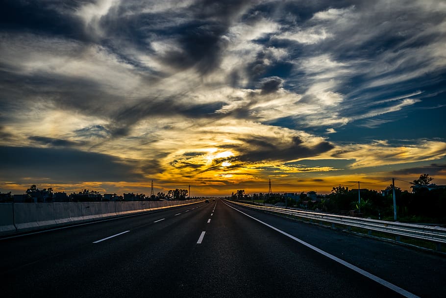 highway, sky, cloud, sunset, evening, travel, express way, tourism HD wallpaper