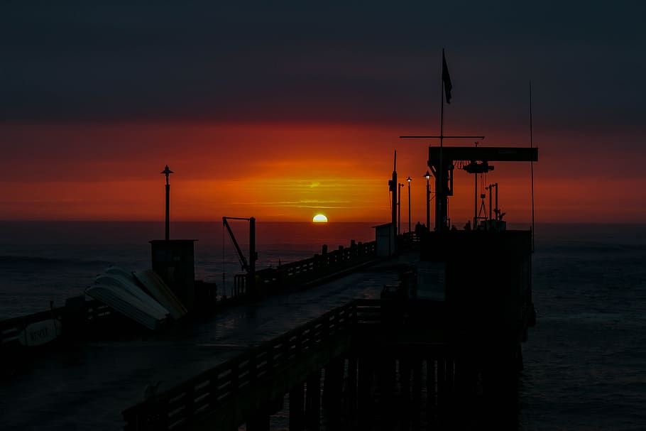 sunset, afterglow, pacific, coast, fishing, abendstimmung, sky HD wallpaper