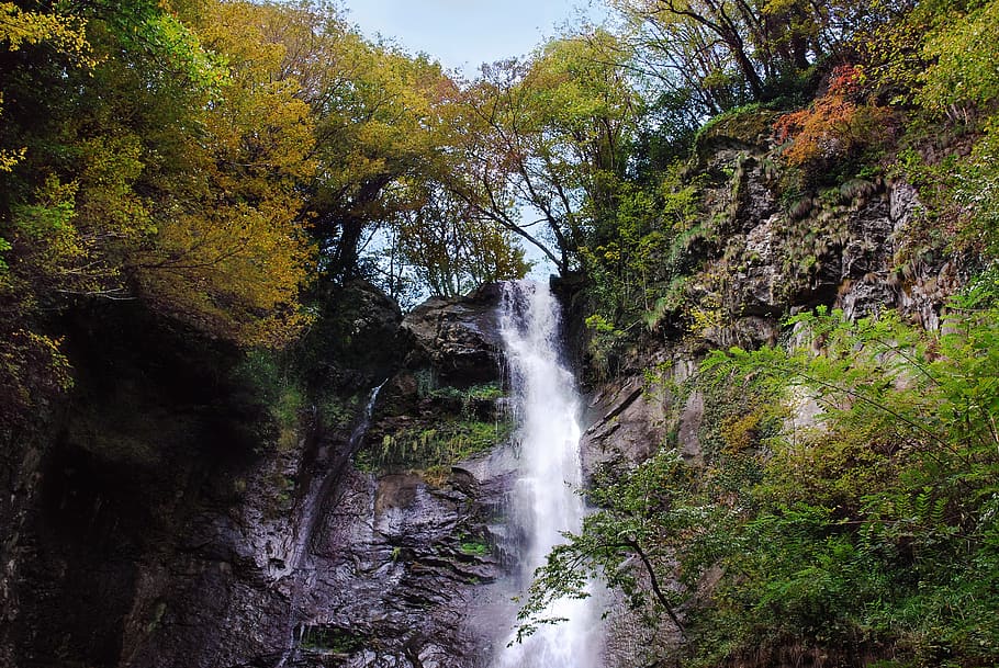waterfall, nature, rocks, landscape, the picturesque, tree HD wallpaper